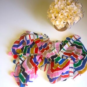 NWOT J.Crew Floating Stripe Cotton Scarf with Pompoms